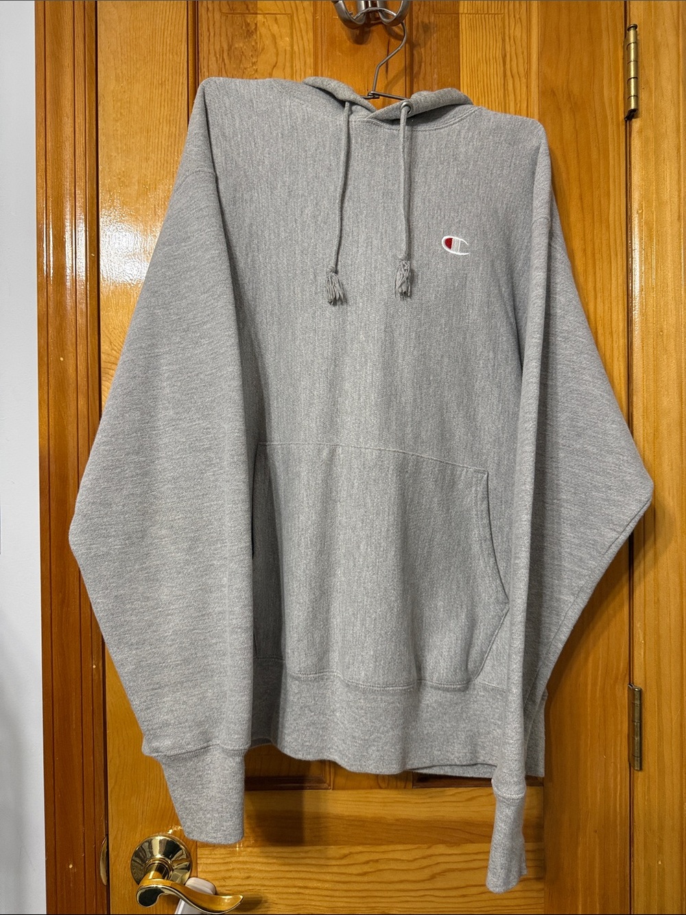 Champion Gray Crewneck Hoodie with Small Chest Logo